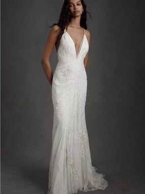 BHLDN Ivory Lace Plunge V-Neck Wedding Gown